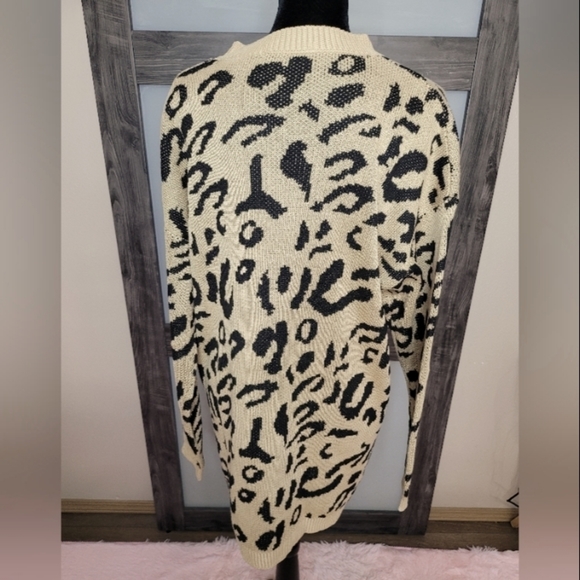 Women's Leopard Print Long Sleeve Sweater Dress- Light Brown/ Black - Picture 4 of 13